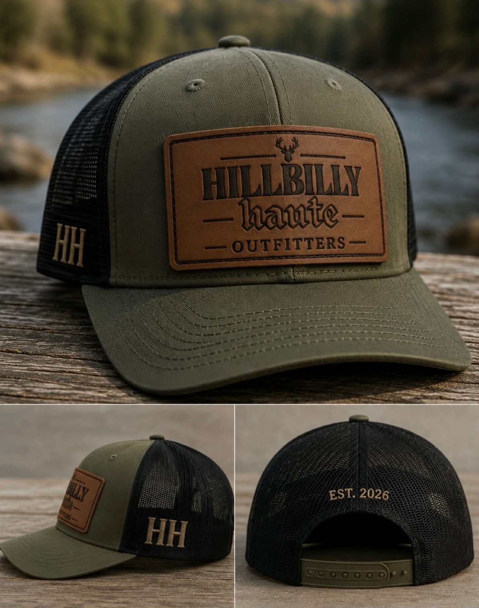 Hillbilly Haute leather-crest trucker hat